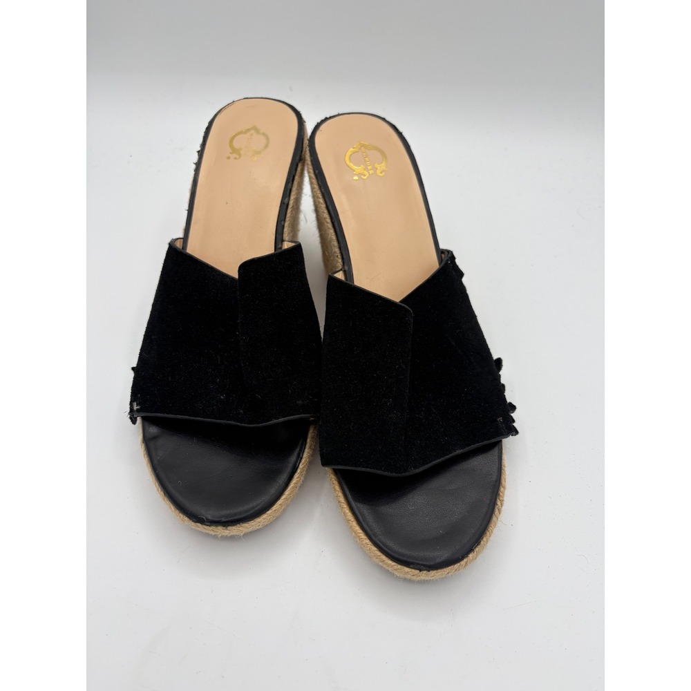 C. Wonder Freida Black Suede Fringe Espadrille Wedge Sandals Womens 9.5 M